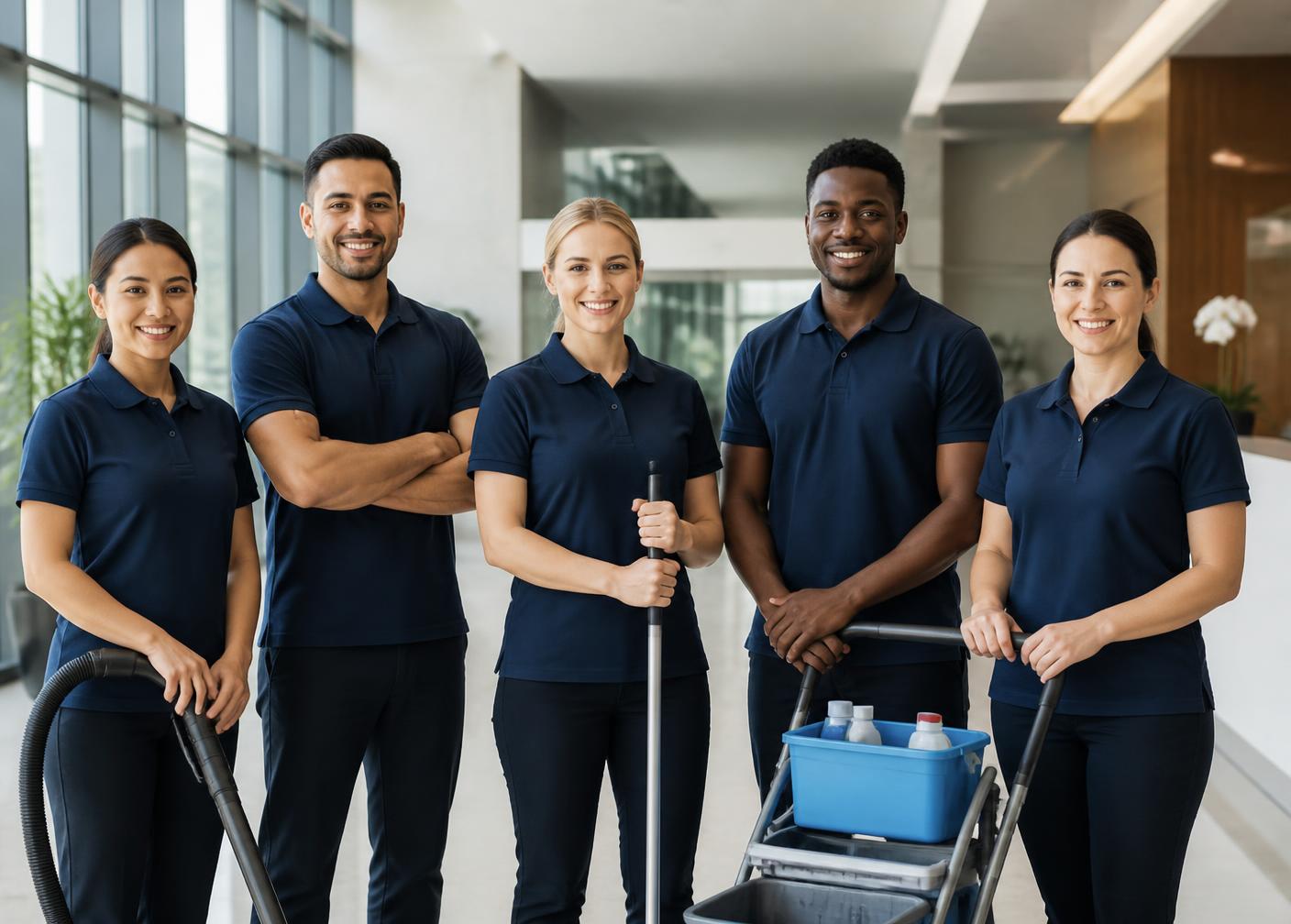 The Vannor Clean Co. team in branded navy uniforms